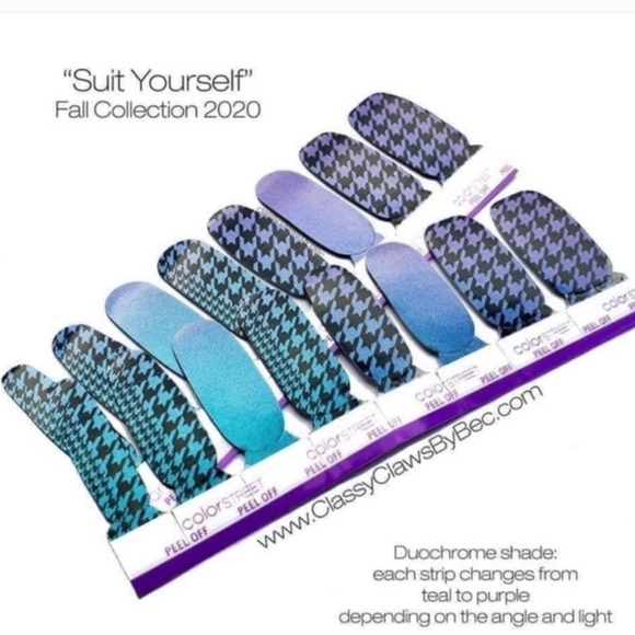 🎉3/$25 NEW Color Street Nail Strips Suit Yourself teal to purple houndstooth - Picture 8 of 11